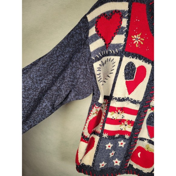 VTG Hearts Valentine Cardigan Sweater LARGE Heirloom Collectibles Americana - Picture 7 of 8